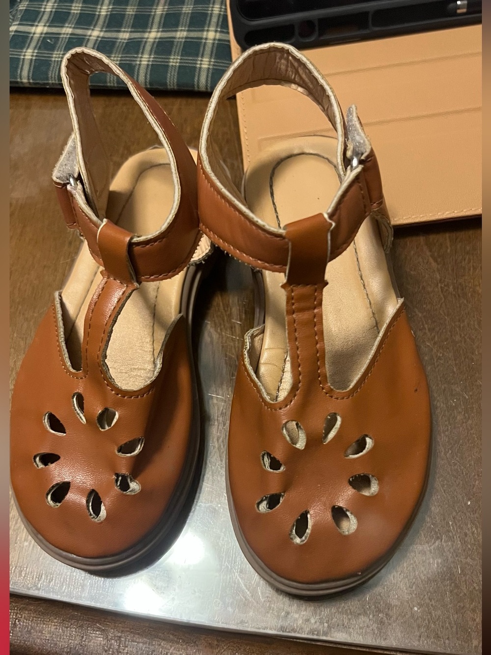 Mary Jane Tan Cutout T‑Strap Kids Sandals